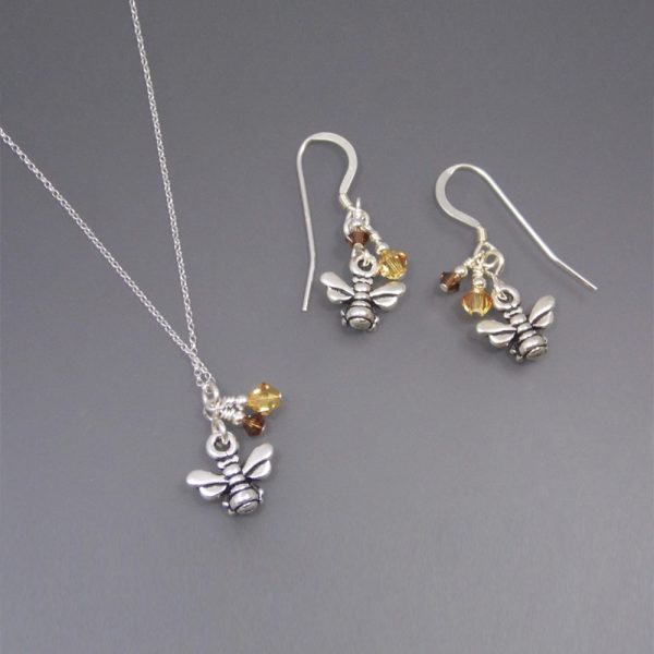 Honey Bee Cluster Necklace and Earrings